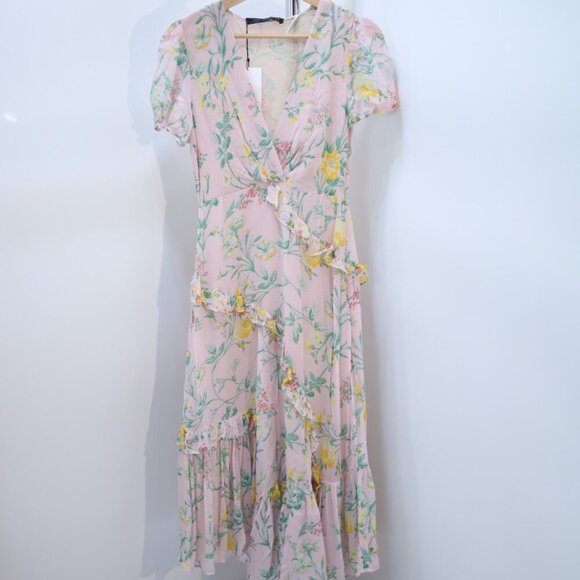 Zara Floral Ruffle Wrap Dress with Puff Sleeves, Size XS NWT - Picture 4 of 12